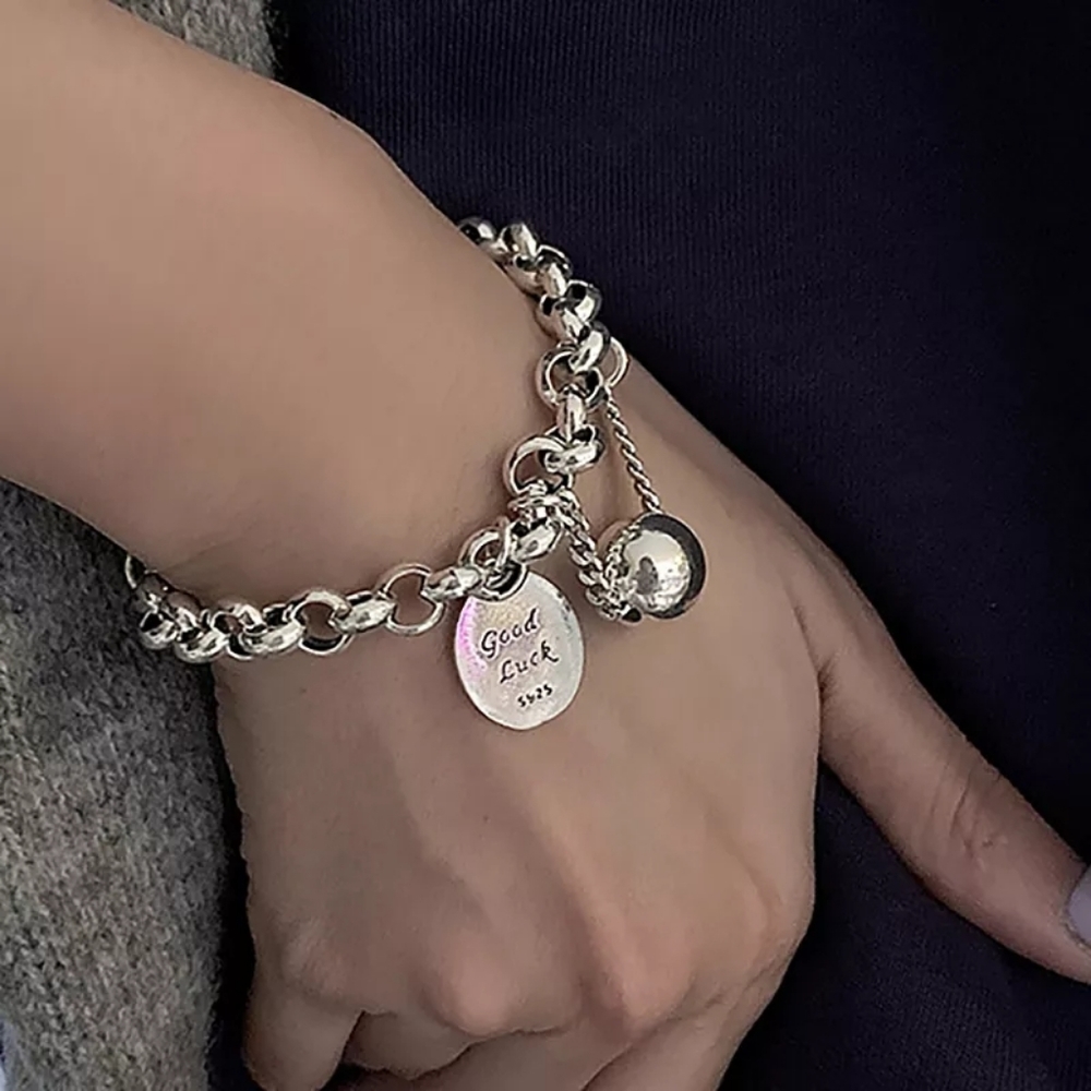 New 925 SILVER PUNK HIP HOP TAG CON BOHEMIAN RETRO BRACELET